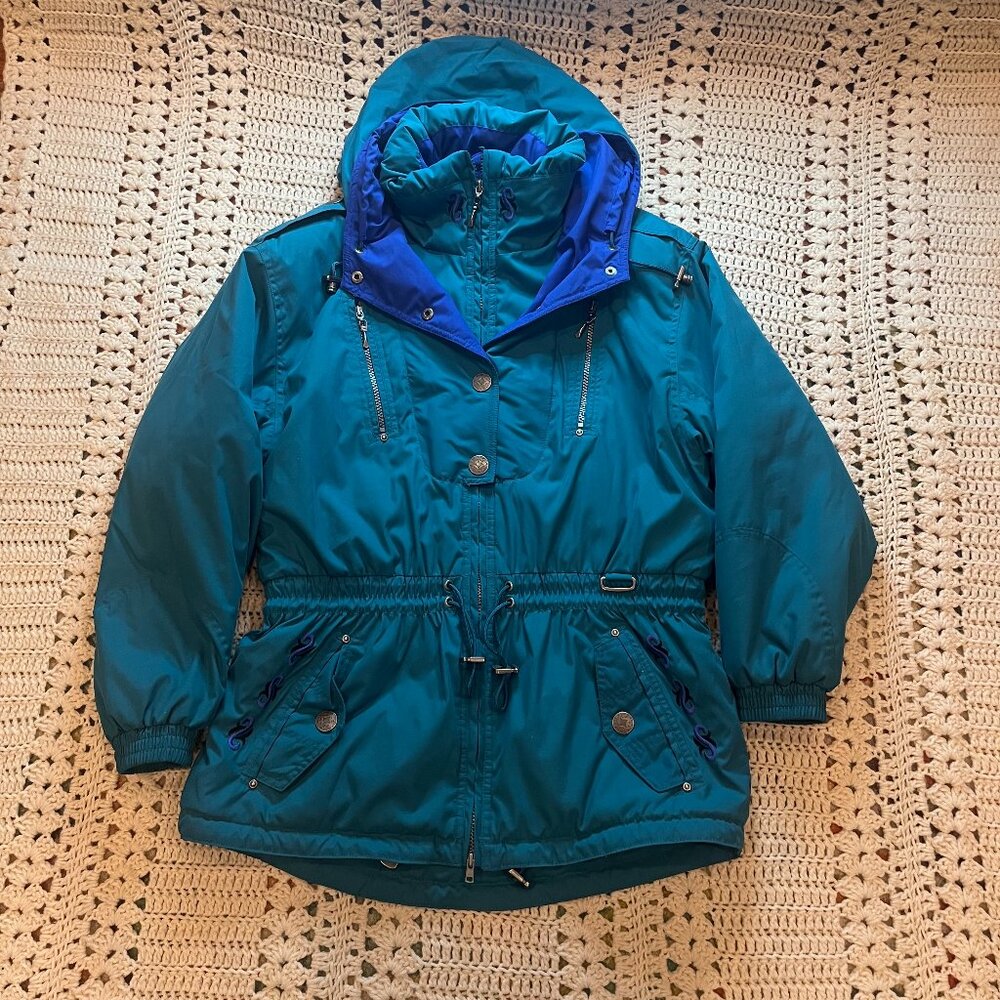 Skiing Passport Innsbruck Vintage Teal Snow Skiing or Boarding Jacket Small